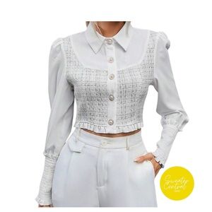 SHEIN White Textured Button-Up Blouse